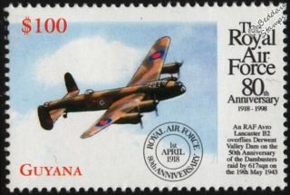 Wwii Avro Lancaster B2 Bomber Aircraft Stamp (1998 Raf 80th Anniversary)