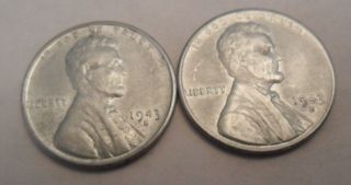 1943 S Steel Wheat Cent / Penny Set (2 Coins)