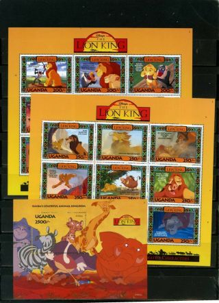 Uganda 1994 Walt Disney " Lion King " 2 Sheets Of 9 Stamps & S/s Mnh