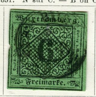 Germany; Wurttemberg 1851 Early Classic Imperf Issue 6k.  Value