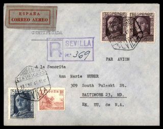 Mayfairstamps 1947 Spain Seville Registered Airmail To Us Cover Wwb59731