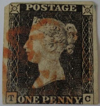 Gb 1840 Victoria 1d Penny Black Stamp Red Maltese Cross,  Margins,  Fine