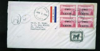 1946 Newfoundland Registered Airmail Cover Goose Airport Cancel Labrador Co753