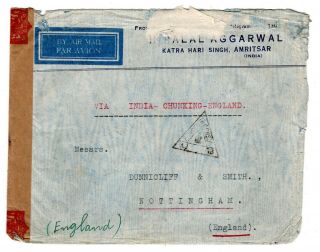 1941 (jun) India Via China And Usa To Gb Censored Airmail Cover.