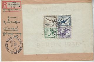 Germany 1936 Olympics Miniature Sheet Registered Cover