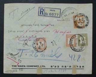 Palestine,  Haifa,  Tel Aviv,  1939,  Postage Due,  Taxed Reg Cover A1464
