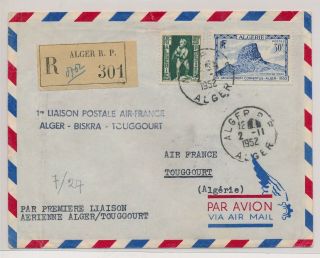 Lk52874 Algeria 1952 Air Mail To Touggourt Registered Cover