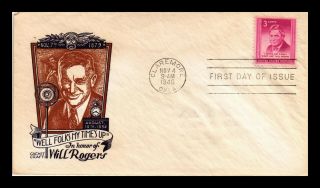 Dr Jim Stamps Us Will Rogers Cachet Craft First Day Cover Claremore Scott 975