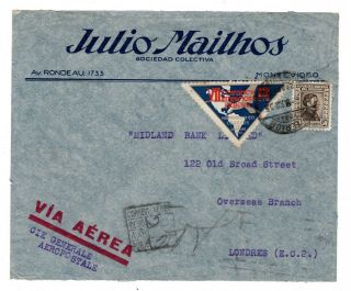 1933 Uruguay Via France To Gb Airmail Cover / Aeropostale / Franking.