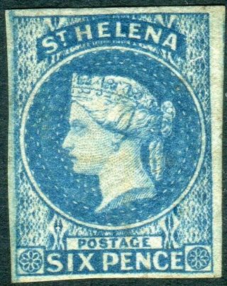 St Helena - 1856 6d Blue A Lightly Mounted Example Sg 1