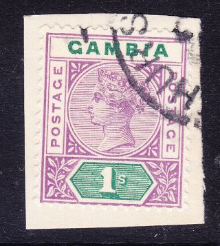 Gambia Qv 1898 Sg44 1/ - Violet & Green - Very Fine - On Piece.  Cat £85
