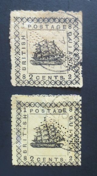 1882 British Guiana Stamps Sc 105 Type 1 " Specimen " 2c Black Yellow X 2