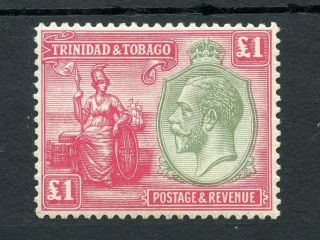Trinidad & Tobago 1923 - 28 £1 Green And Bright Rose Mlh Sg229