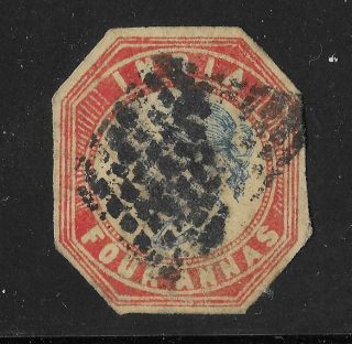 India 1854 4 Annas Blue & Red Unchecked For Type