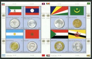 Below Face B68 Mnh 2010 Switzerland Un S/s Flags Money Coins Morocco Argentina