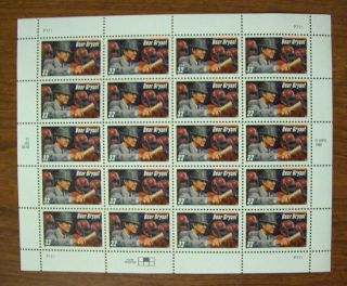 1997 Bear Bryant Full Pane 20 Stamp Sheet Scott 3148 Mnh Alabama Crimson Tide