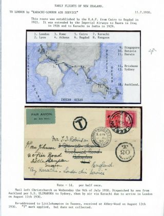 Zealand 1930 Flight Cover To London By Karachi,  Postage Due (au434)