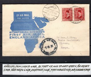 Egypt 1931 Gb Imperial Airways First Flight Airmail Cover To Kenya East Africa