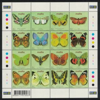 Malta Butterflies And Moths Sheetlet Of 16v Mnh Sg 1253 - 1268