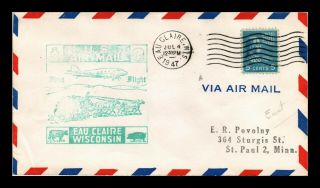 Dr Jim Stamps Us Eau Claire First Flight Air Mail Cover St Paul Rms Backstamp