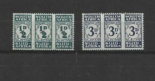 South Africa Postage Dues.  1/2d And 3d Strips Of Three.  S.  G.  D30 & D33 M.  L.  H.