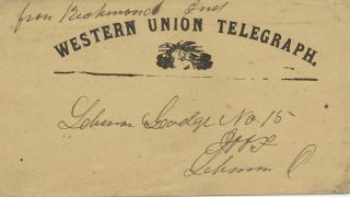 Western Union Telegraph Zues Lightning Design Cover Early Blackmond Indiana To J
