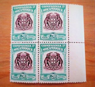 1937 Block Of 4 Mozambique Company Arms Postage Stamps Scott 193