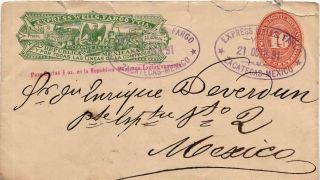 Mexico 10c Numeral Envelope 15c Express Wells Fargo Y Cia.  1891 Zacatecas - Mexico