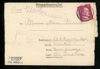 Postal History Germany 520 Pow Censored Sheet Airmail 1944 Stalag Ii - B To Nj