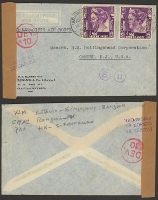 Dutch Indie Wwii 1940 - Air Mail Cover To Camden Usa - Censor 34822/6