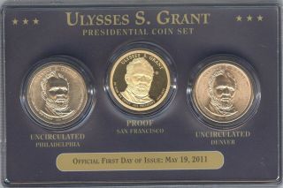 2011 Ulysses S.  Grant,  First Day Of Issue,  Presidential Coin Set - P,  D & S