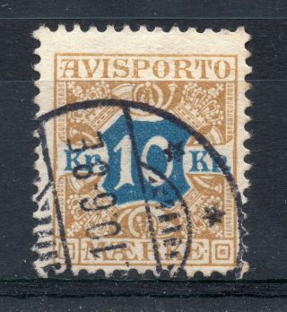 Denmark = 1907 Newspaper Stamp 10 Kr.  Blue & Stone.  Sg N140.  Fine.