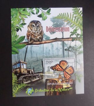 Burundi 2012 Deforestration Owl Bird Butterfly Ms Mnh Um Unmounted