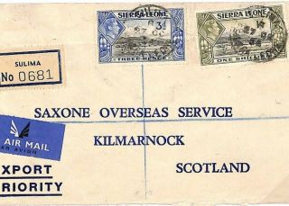 Tt176 1954 Sierra Leone Sulima Kilmarnock Scotland Fine Transits On Reverse Pts