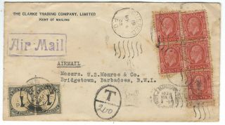 Canada To Barbados Small Airmail Cover W 1d (x2) Postage Dues 1935