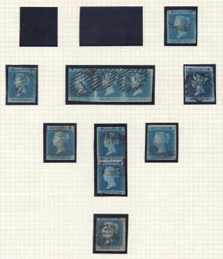 Lot:31069 Gb Qv Line Engraved 1841 2d Blue Imper Singles Pair And Strip Of 3