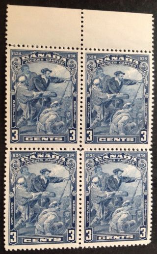 Canada 1934 Block Of 4 3 Cent Blue Stamps Mnh