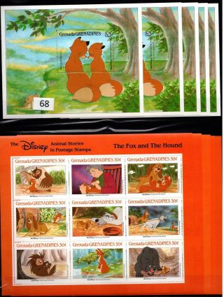 / 5x Grenada - Mnh - Disney - Cartoons - Dogs - Pets - Foxes - Bears