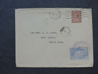 1930 Gb 1 1/2d,  Costa Rica 20c Air Mail Stamp As Postage Due Tied Port Limon