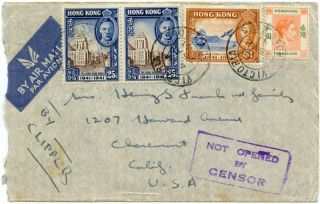 Hong Kong 1941 Clipper Cover W/cent.  Of British Rule 25c Pair & $1,  H.  K.  Censor