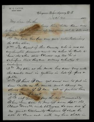 1880 Cheyenne Wyoming River Agency Dakota Territory Indian Trader Letter