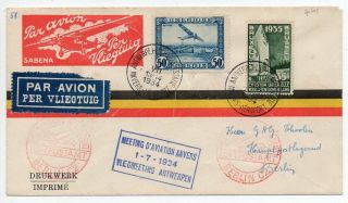 1934 Belgium To Germany Special Flight Cover,  Sabena,  Color Cancels
