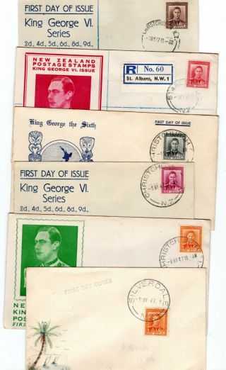 1947 Zealand Illustrated First Day Covers X 6.