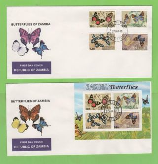 Zambia 1980 Butterflies Set & M/s On Two First Day Covers