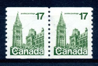 Weeda Canada 806iv VF MNH coil pair on F,  plate scratch on left stamp 2