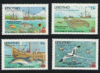 Lesotho Birds Turtle Dolphin Fish Columbus Discovery Of America 4v Mnh
