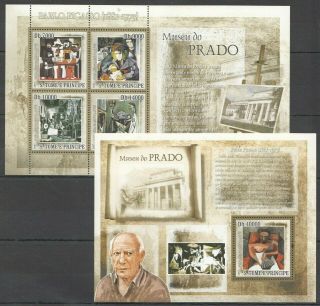 R898 2007 S.  Tome & Principe Art Paintings Picasso Prado Museum Kb,  Bl Mnh Stamps