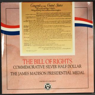 1993 - W J Madison Bill Of Rights Silver 50c Half Dollar & Medal W/sleeve A1207