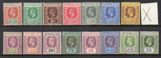 Seychelles,  1917 - 20,  Sc.  74//89,  Sg 82//97,  Part Set (missing 81),  Mlh Og.  Ln4