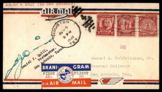 Mayfairstamps 1940 Us First Flight Houston Tx Postmaster Signed Braniff To San A